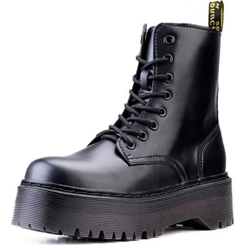 Genuine Leather Women Boots 2021 New Platform Boots Autumn Winter Shoes Ankle Martin Boot Punk Shoes Black Booties Botas Mujer