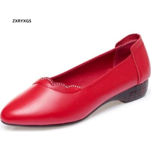 2020 Autumn Large Size Top Cowhide Rhinestone Womens Shoes Flat Shallow Mouth Soft Sole Comfortable Shoes Fashion Elegant Flats