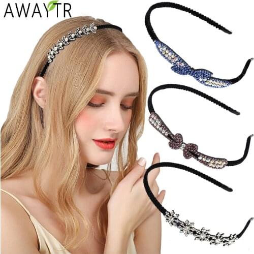 AWAYTR New Fashion Hairband Non-slip Bezel Colorful Rhinestone Flower Hair Hoop Band Elastic Headband for Women Hair Accessories