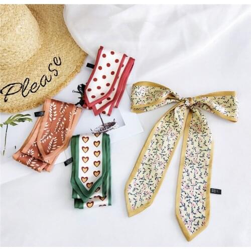 130*7cm flower printed Design Silk Scarf Small Handle Bag Ribbon Women Bufanda Headwear Long Skinny Foulard Femme Scarves SJ224