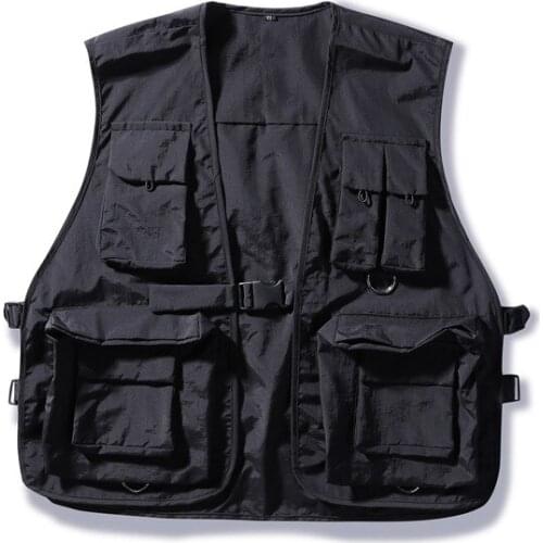 Military Multiple Pockets Cargo Vest Hip Hop Vest Men Dad Core Vest Sleeveless Jacket Gilet Mens Vest Streetwear