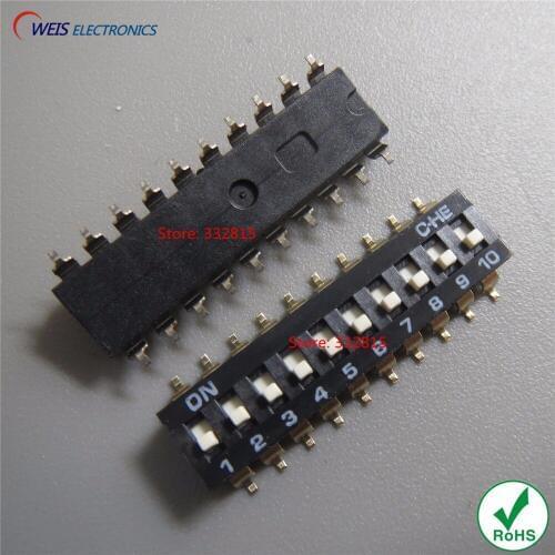 10PCS 90HBW10PT 10 position SPST toggle switch SMD 20PIN dial switches ON/OFF good quality ROHS Free shipping D