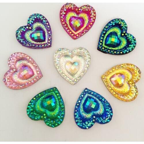 100PCS 16mm AB Resin Heart Peacock eye Flatback Rhinestone Applique DIY Wedding Scrapbook Ornament Crafts SD88*5