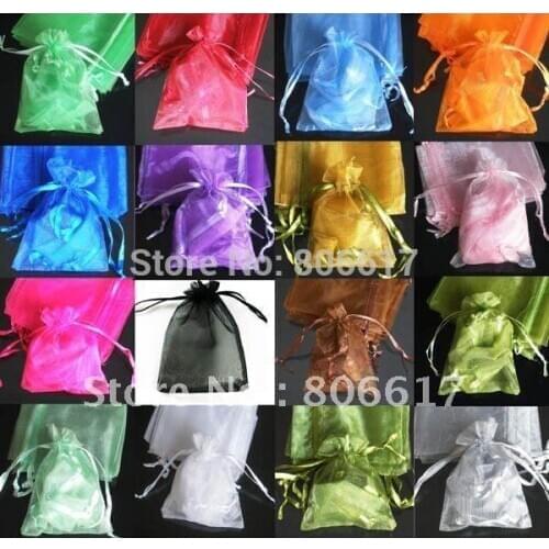 100 Random Mixed Drawable Organza Wedding Gift Bags&Pouches 12x9cm(W00458)