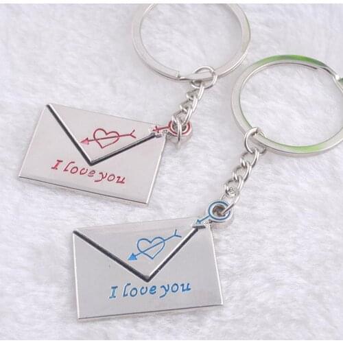 2Pcs Loving Envelope Metal Keychain Lovers Keyring Keyfob Key Ring Gift Car Styling Accessories Decoration