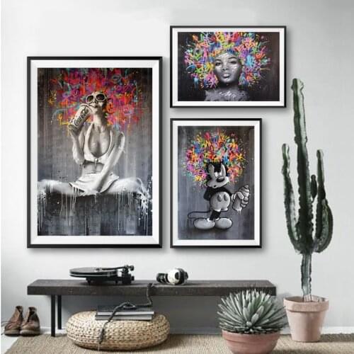 Abstract Portrait Posters and Prints Sexy African Black Girl Graffiti Canvas Paintings Wall Art Pictures for Living Room Decor