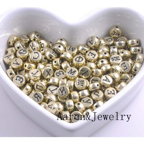 Accessories Diy 200PCs Flat Round acrylic Spacer Beads Mixed Russian Alphabet/Letter Gold Beads 7x4mm YKL0374X