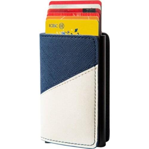 Antitheft Men Bank ID Credit Card Holder Rfid Blocking Mini Wallet Patchwork PU Leather Security Information Aluminum Purse