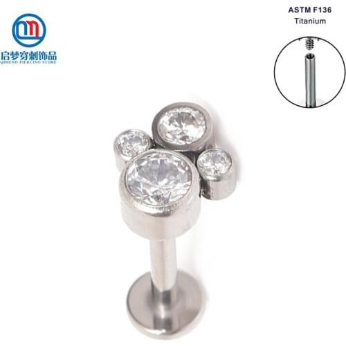 Titanium Body Jewelry Internal Thread 4 Stones Cluster Labret Ring Helix Tragus Piercing