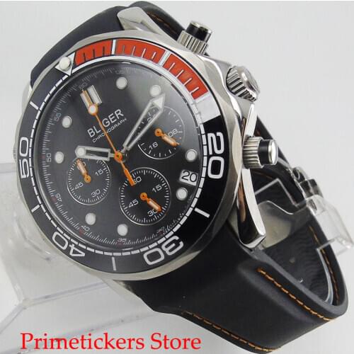 24 hours 41mm black dial silver color case sapphire glass date chronograph quartz movement mens watch