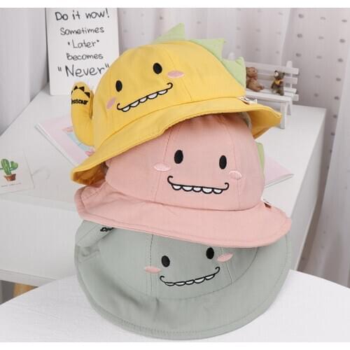 Kids hat spring/autumn baby girls cartoon dinosaur baby boys basin hat infant fisherman hat children beach cap cute headdress