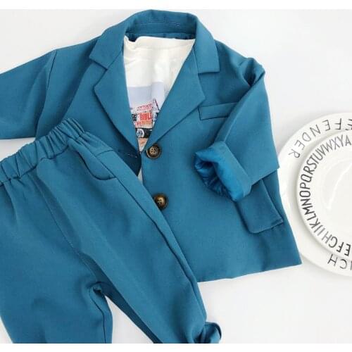 2021 new cotton girls boys 2 pcs set autumn coat+long pants soft kids suit