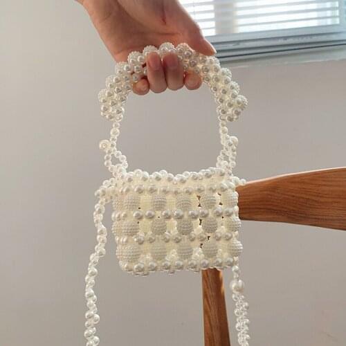 Designer Pearl Beaded Womens Mini Handmade Tote Handbag Wedding Evening Clutch Bag for Bridal Luxury Elegant Party Purse