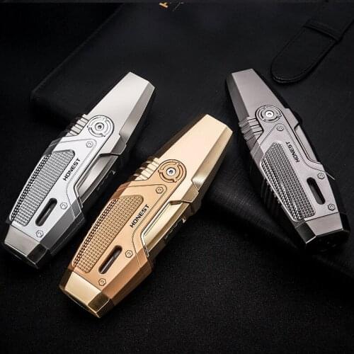 Double Straight Inflatable Blue Fire Personalized Lighter Creative Double Fire Welding Torch Spray Ignition Tool Cigar Helper