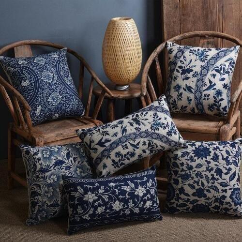 Classical Vintage pastoral Blue and white porcelain pillow cushion Linen Pillowss HOME Decorate sofa cushions