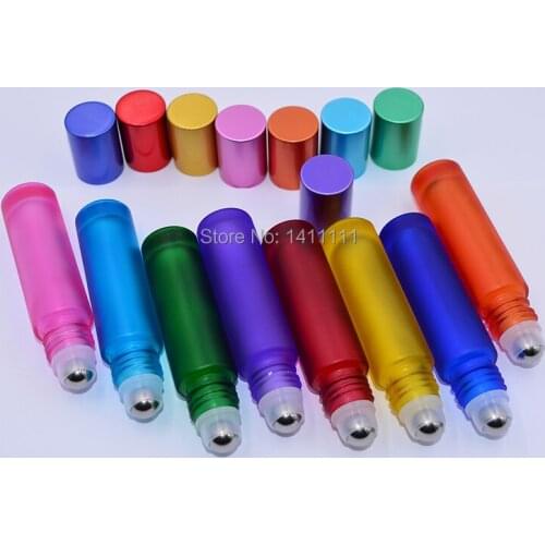 New Frosted 200pcs/lot Thick Colorful 10ml 1/3oz Roll On Glass Perfume Bottle Fragrances Essential Oil bottle Roller Ball
