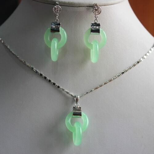 Wholesalel womans fancy double circle jades earring and pendent set