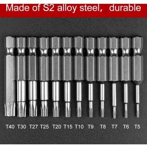 HOEN 12Pcs/Set 1/4" Tamper Proof Screwdriver Drill Bit Screw Driver Bits Torx Flat Head Hex Driver Bits Security Bit Set