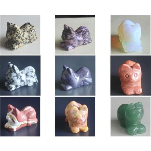 Hand Carved Mixed gemstom crystal cat Figurine Animal Carving