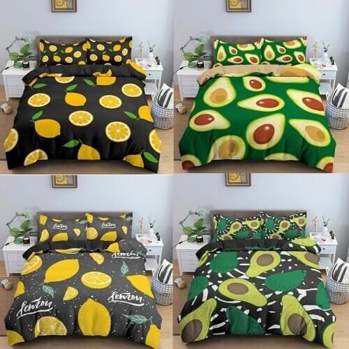 Tropical Fruit Bedding Set Duvet Cover With Pillowcase Orange/Avocado Quilt Cover Queen King Bed Linens Kids Boy Home Textile