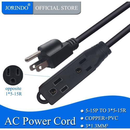 JORINDO 0.3M/1FT,5-15R TO 3*5-15R Power Extension Cable,UL approval, USA 3Pin Male To Triple Female Power Adaptor Cable
