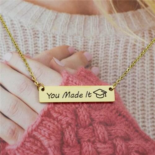 You Made It Graduation Hat Bar Necklace For Women Geometric Minimalist Gold Chain Stainless Steel Graduation Jewelry Gift
