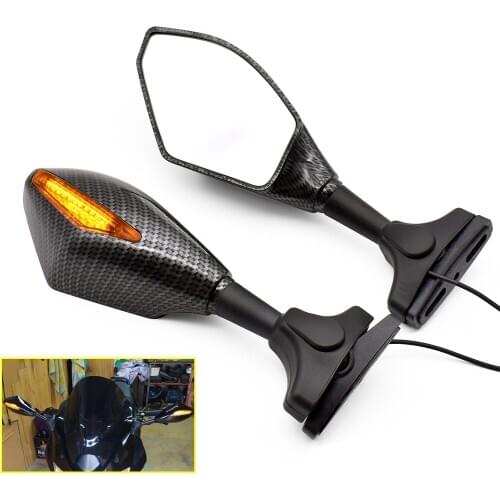 Motorcycle Mirror Carbon Fiber LED Turn Signal Integrated Rearview Mirror For Suzuki GSF600S GSF1200 SV650S Yamaha YZF 600 R6 F1
