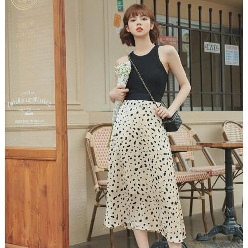 Long Skirt Woman Summer High-Waisted Skirt Ladies Casual Polka Dot Party Skirt Korean Fashion Elegant Women Beach Sarong