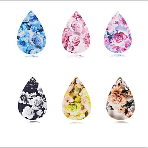 10pcs/lot New Fashion Rose Flower Leather Teardrop Charm Connectors For DIY Earrings Pendant Jewelry Making Handmade Accessories