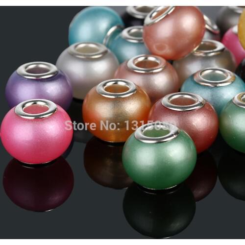 14MM Mixed Color Imitation Pearl European Big Hole Beads Fit Charms Bracelet &Necklace Jewelry DIY 50pcs/lot