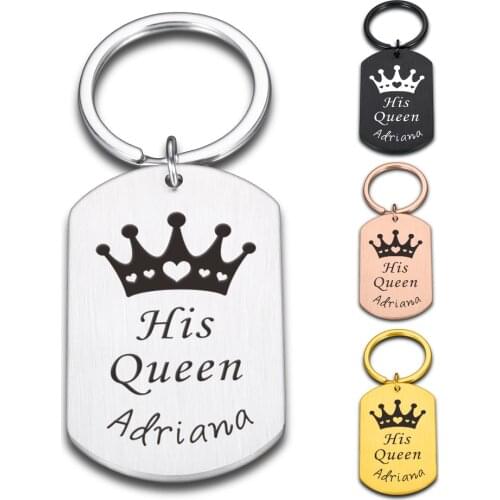 2Pcs Personalized Couple Name Keychain Gifts His Queen Her King Gift for Boyfriend Girlfriend Husband Wife Valentines Gifts