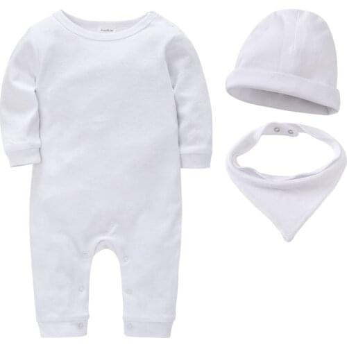 2021 Newborn Baby Rompers Bibs Hats Jumpsuit Long Sleeve 100% Cotton Pajamas 0-18M Infant Boys Onesies One Piece Toddler Girl