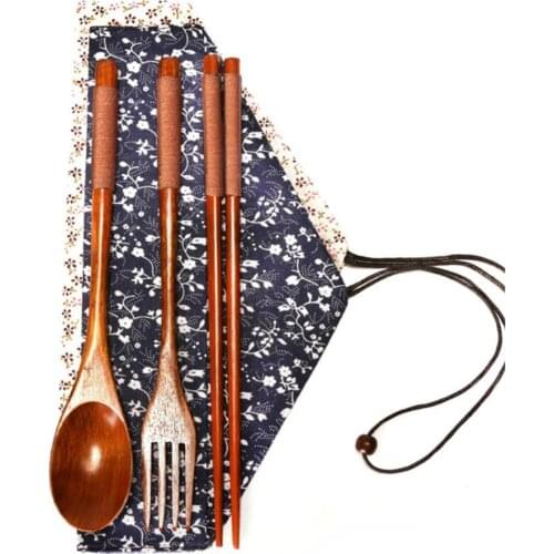 3pcs/set Portable Tableware Wooden Chopsticks Spoon Fork For Household Table