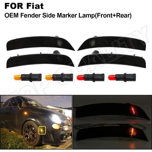 4Pcs Smoked Clear Lens OEM Halogen Bulbs Fender Side Marker Light Bumper Lamp Amber+Red For Fiat 500 2012 2013 2014 2015 2016