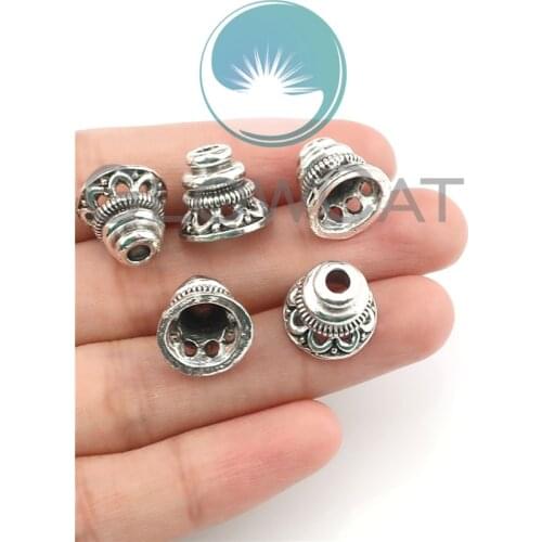 5pcs Necklace Cord Tips Antique Silver Plated Flower Cone Beads Caps End Caps For Jewelry Making DIY Accessories 22350