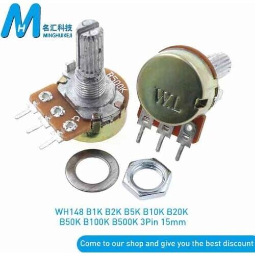 5PCS Adjustable potentiometer WH148 1K 2K 5K 10K 20K 50K 100K 250K 500K 1M OHM Linear Taper Rotary Potentiometer Resistor