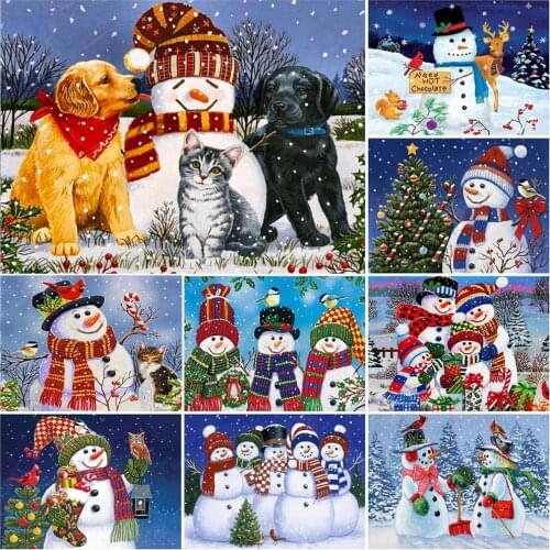 5D Full Diamond Painting Snowman DIY Diamond Embroidery Square Round Cartoon Rhinestone Kit Mosaic Winter Christmas Gift Decor