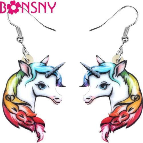 Bonsny Acrylic Magic Unicorn Earrings Drop Dangle Stud Cute Fashion Animal Jewelry For Women Girls Teens Party Gift Accessories