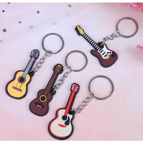 2Pcs/set Soft Silicone Instrument Keychain Folk Electric Classical Guitar Ukulele Key Ring