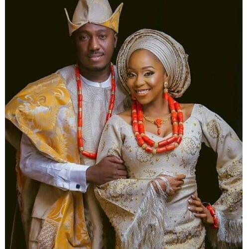 Real Coral Beads Nigerian Wedding Couple Jewelry Sets Original Coral African Bridal Costume Party Jewelry Bride and Groom CB192