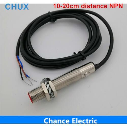 CHUX Laser Sensor visible diffuse type Red infrared sensor switch M12 NPN 6-36v DC Adjustable 10-20cm photoelectric switch