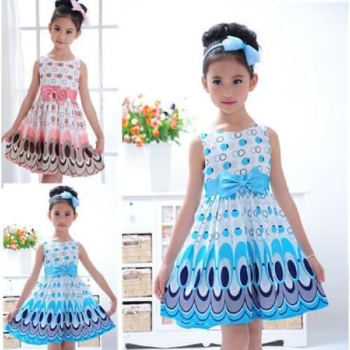 Kids Girls Dress cute peacock color sleeveless princess dress circle Korean Fashion Blue childrens clothing New
