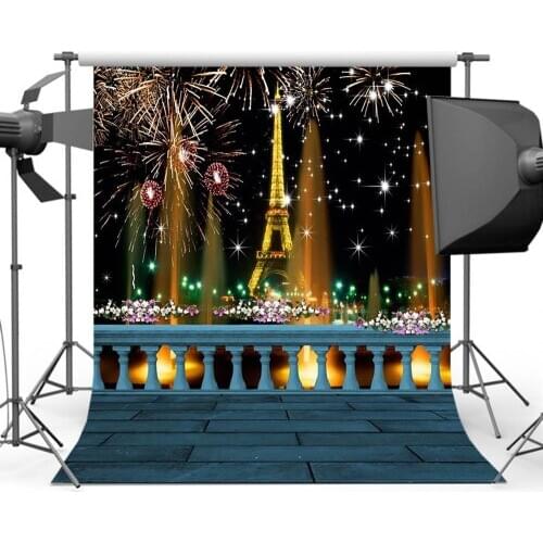Mehofoto Night Photo Eiffel Tower Booth Backdrop for Photography Fireworks Background for Studio Y-504