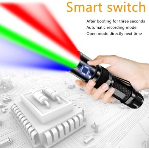 Flashlight 5W Zoomable LED Multifunctional Tactical Torch Red Green Blue White Light Hunting Fishing Lamp 18650 AAA