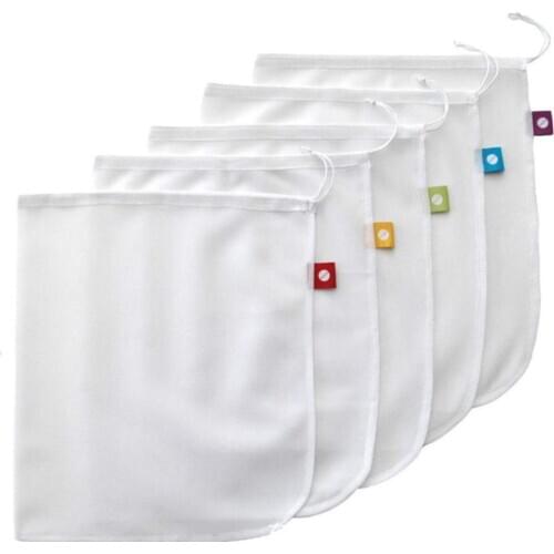 HobbyLane 5Pcs/Set Cotton Mesh Vegetable Bags Produce Bag Reusable Cotton Mesh Fruit Vegetable Storage Bag Kitchen Storage Bag