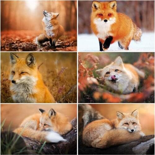 CHENISTORY Frame Picture Diy Oil Painting By Numbers Fox Animals Acrylic Wall Art Home Decors Coloring By Numbers For Diy Artcra