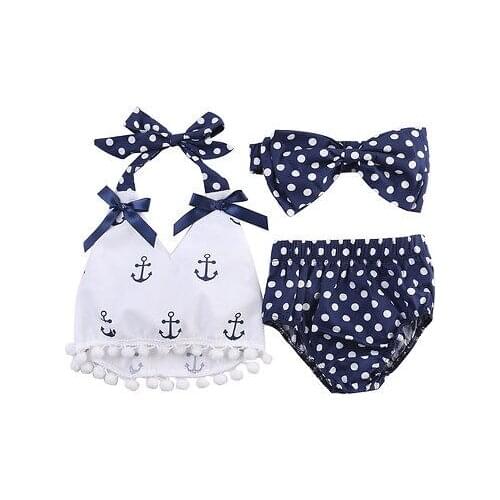 New Fashion 2019 Baby Girls Clothes Tank Tops+Polka Dot Briefs+Head Band Outfits Set Sunsuit 0-24M