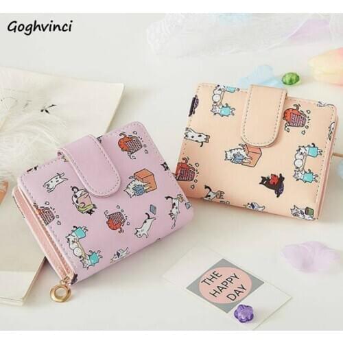 Wallets Women Cartoon Printed Money Bags Womens Sweet Pink Kawaii Mini Bags Coin Purse Card Holder Fashion Girls Foldable New