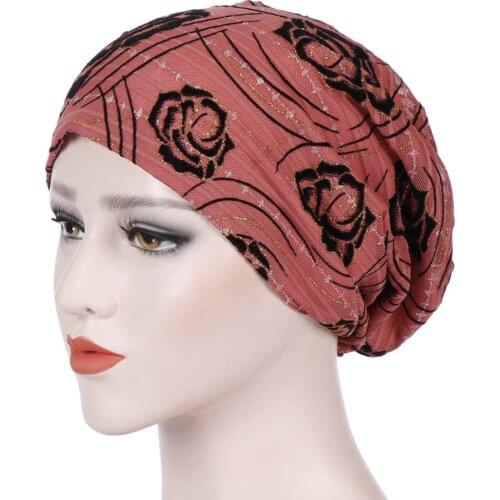 Rose pattern Lace Riding Cap Women Breathable Comfort Turban