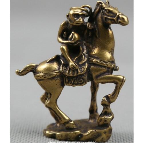 2.3" Curio Chinese Bronze Zodiac Animal Horse Monkey Hold Peach Small Pendant